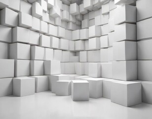 Random shifted white cube boxes block background wallpaper banner with copy space,  design,  wallpaper,  cubes