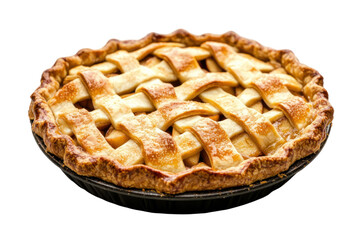 Delicious baked apple pie with lattice crust pattern with transparent background
