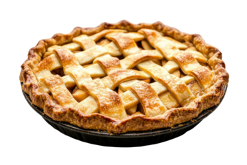 Delicious baked apple pie with lattice crust pattern with transparent background