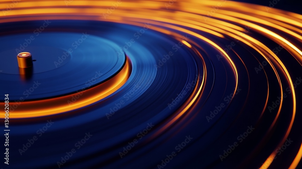Poster rotating 3d vinyl record suspended in an empty space with glow