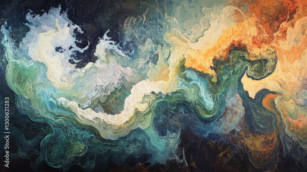 Poster dynamic abstract rendering with fluid motion and vibrant tonal interplay