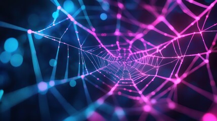 Obraz premium Neon illuminated web structure with an interconnected digital aesthetic