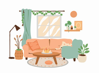 Warm Hygge Home Decor Vector Illustration