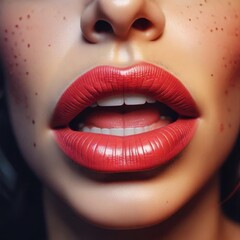Obraz premium Halftone pattern with abstract female lips made of bold lines and vibrant colors, retro vector art, abstract lips