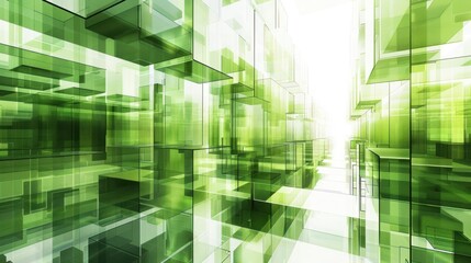 Fototapeta premium Abstract Green Glass Cube Cityscape: A Futuristic Architectural Visualization