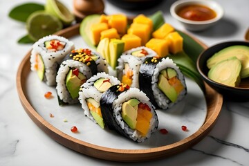 Minimalist Sushi Elegance – Colorful Vegan Rolls in Soft, Clean Lighting