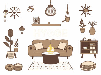 Hygge Home Decor Elements Vector Set