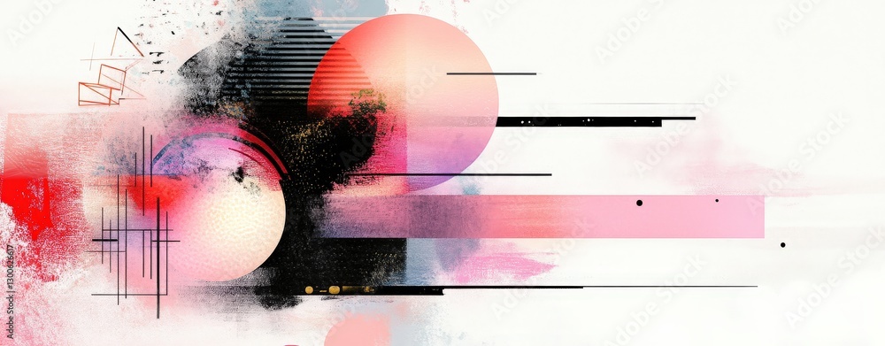 Poster abstract artistic composition showcasing vibrant shapes and soft colors on a textured background