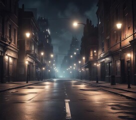 Overexposed photo of a cityscape at night, with eerie glow from broken streetlights,  glow,  lighting