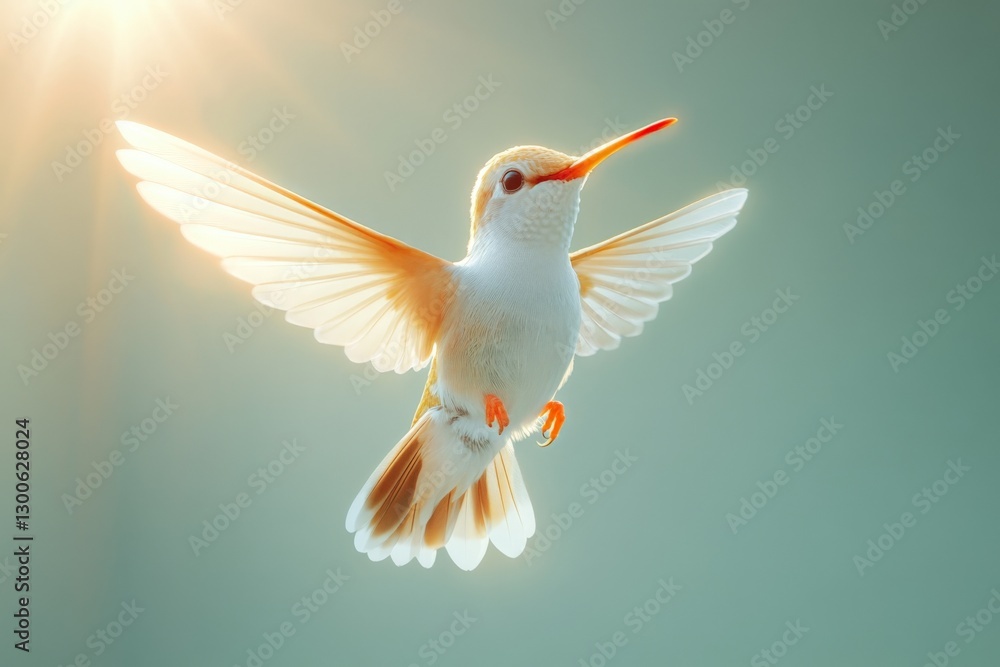 Poster hummingbird hovering in vibrant light against a soft background
