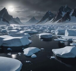 Polar ice caps surrounded by snow and darkness , ice, darkness