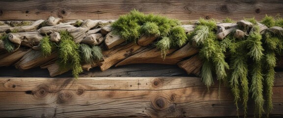 Reclaimed wood beam with knots and moss growth,  forest, reclaimed wood,  bark