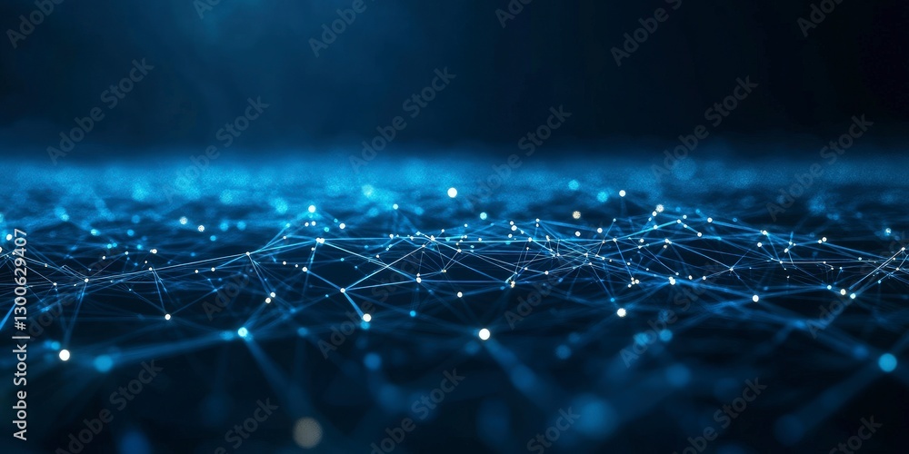 Aufkleber abstract blue background with glowing lines and dots forming an intricate network of connections, sy