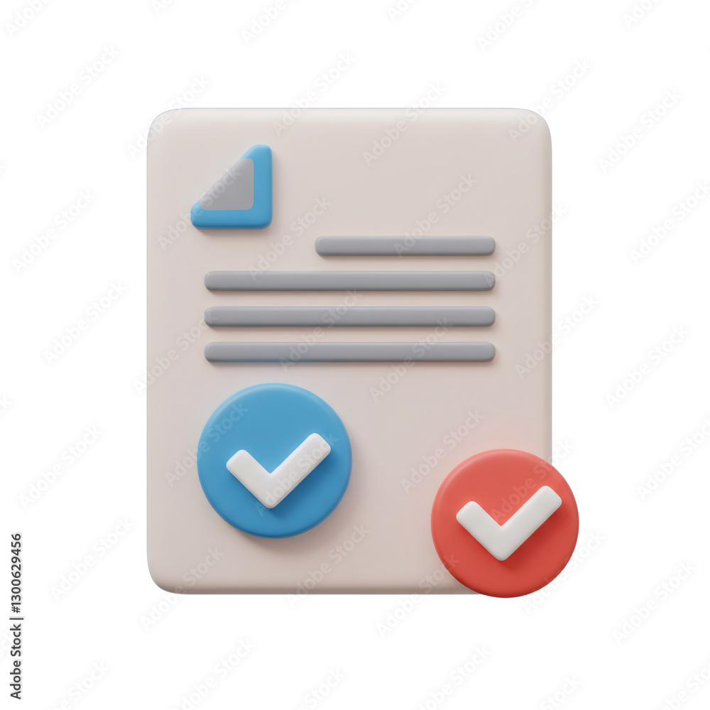 Aufkleber 3d rendered document checklist with blue and red checkmarks