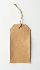 Simple brown paper tag with string, clean white background, template, design element