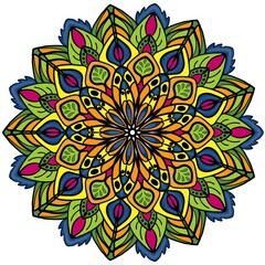 Beautiful and creative colorful mandala design art with white background.