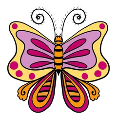 Back and white image of a butterfly on white background. Coloring-antistress for adults and children, for recreation and creativity. Hand drawn butterfly zentangle style for t-shirt design or tattoo.