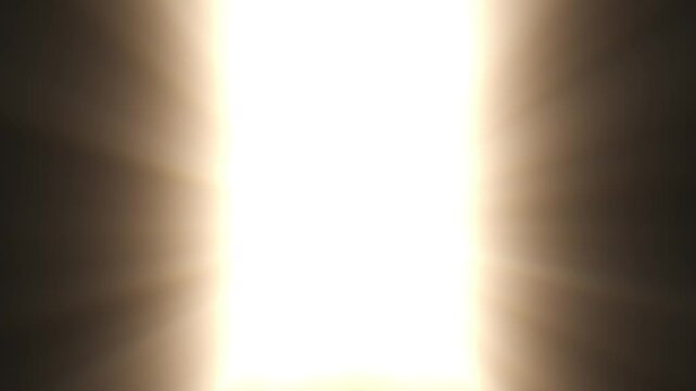 Doors Opening to Bright Shining Light. Moving Out of the Dark into the Light. From Black Room to White Clear Sky. Light in the End of Tunnel. Successful and Religious Concept 3d Animation 4k UHD.
