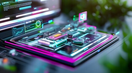 Obraz premium Futuristic Tech Interface, HUD, Neon UI - Futuristic Technology