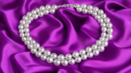 Obraz premium Elegant pearl necklace on purple silk