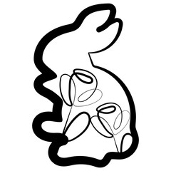 simple icon of a rabbit washing with rose buds in line art style, for logos or holiday designs