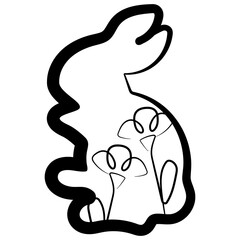 simple icon of a rabbit washing with flower buds in line art style, for logos or holiday designs