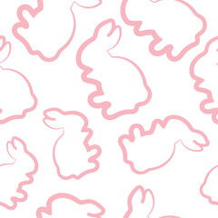 seamless pattern with simple icons of pink washed rabbit in line art style arranged randomly, for logos or various holiday designs