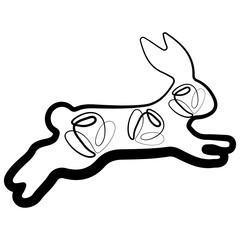simple icon of a rabbit in the moment of jumping with rose buds in line art style, for logos or various holiday designs