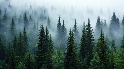 Obraz premium Calm and Misty Forest Scene with Layers of Soft, Hazy Trees Fading into the Distance, Creating a Serene and Atmospheric Mood.