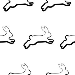 seamless pattern with simple icons of rabbits in the moment of hopping in line art style, for logos or holiday designs