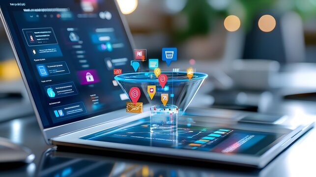Digital Marketing Funnel on Laptop & Tablet - Digital Transformation