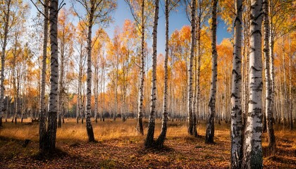 Fototapeta premium Birch tree coppice in autumn, white birch trees in autumn