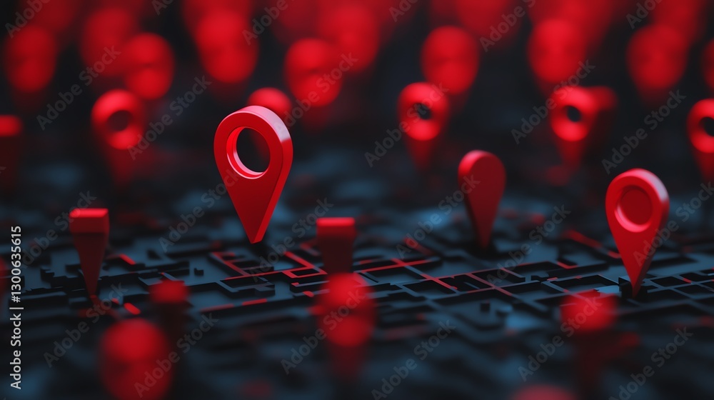 Poster red pin pointer location navigation address direction marker sign or symbol background 3d illustrati