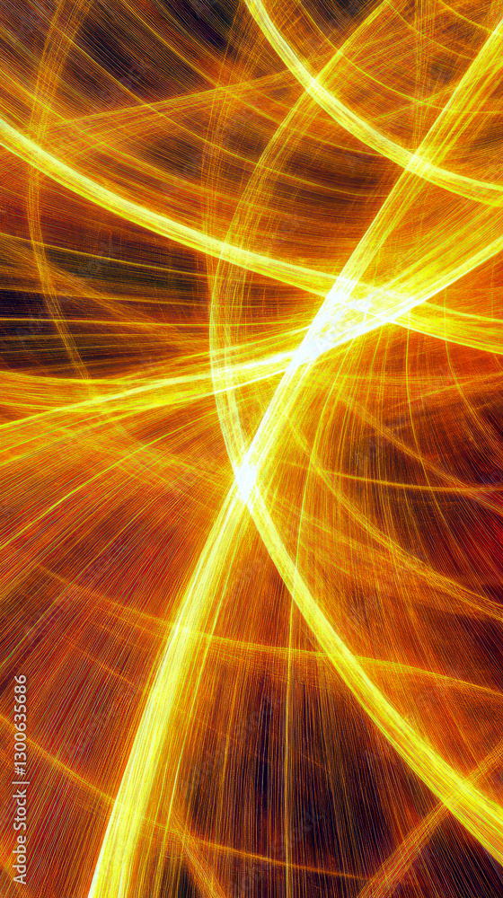 Poster vibrant yellow backdrop with intertwined light trails in an abstract art design