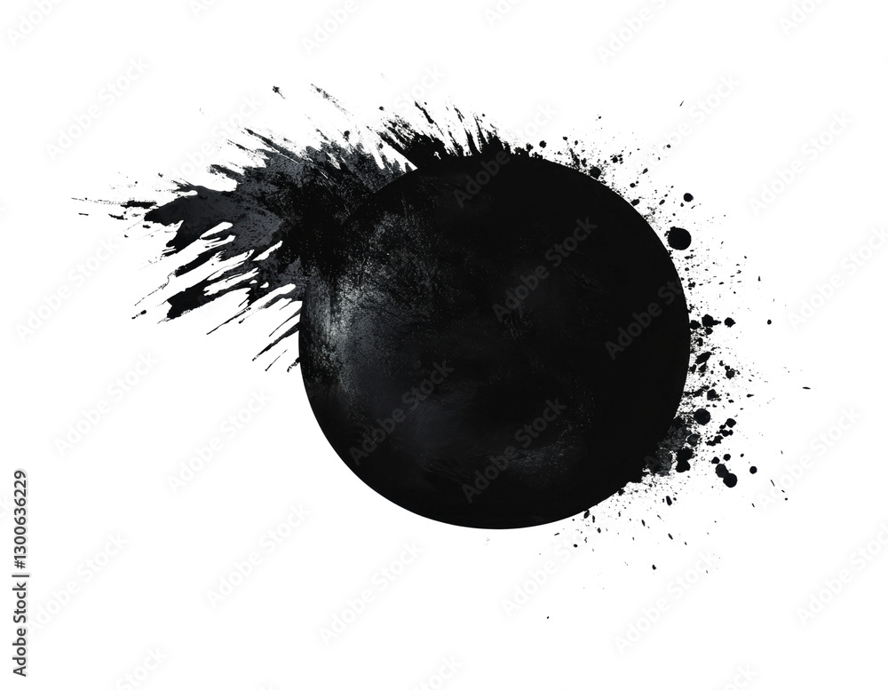 Poster abstract representation of darkness with paint splatters and circular form for creative design use, 