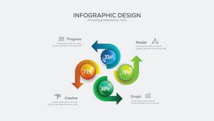 Business 4 option infographic presentation vector 3D colorful balls illustration. Infographic design vector and marketing icons can be used for workflow layout, diagram, annual report, web design.