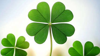 A vibrant green clover wreath with golden accents, placed against a misty forest backdrop with soft bokeh and sunlight filtering through the leaves, perfect for Saint Patrick's Day celebrations