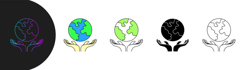 hand icon holding the earth, symbolizes global responsibility, environmental awareness, sustainability, and ecological balance. includes style, gradient, colored, outline. editable stroke