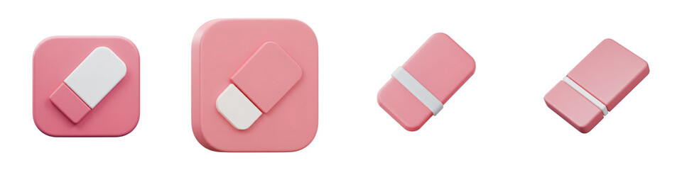 Pink and White 3D Rendered Eraser Icons Set