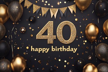 Celebration of a milestone birthday with golden decorations, festive balloons, and elegant accents in a dark setting