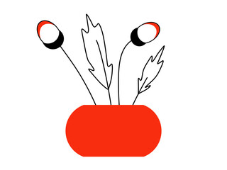 Flower in a red pot. Concept of coziness, home interior. Vector illustration