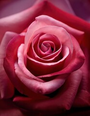 Obraz premium A macro shot of a delicate rose, capturing the velvety texture of its petals and the subtle gradient of colors that shift from soft pink to deeper hues, highlighting the flower’s intricate beauty. 