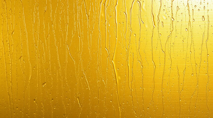 Naklejka premium Rain droplets flowing down golden surface creating abstract pattern