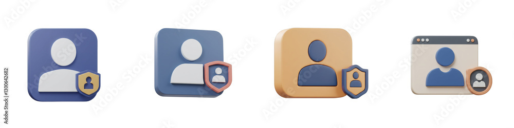 Poster 3d rendered user profile icons with security shields