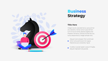 Modern strategic planning illustration with a chess piece, target, and individual working. Perfect for business and strategy discussions in presentations or online content