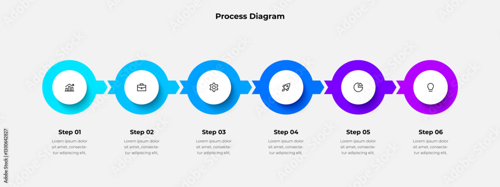Poster Infographic six step process for business and process visualization, creating engaging presentations, or illustrating project workflows