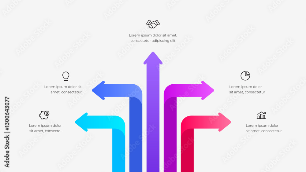 Poster colorful arrow infographic highlighting business concepts and directional growth with 5 steps, optio