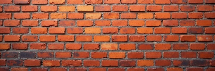Obraz premium Wide shot of ancient red brick wall, showing varied brick shades and mortar, brick texture, building facade