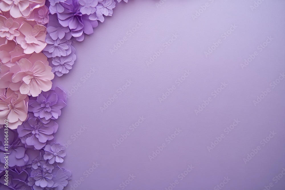 Poster Delicate floral elements in pink and violet are arranged on a smooth purple backdrop, providing an elegant design with ample clear space for text or graphics