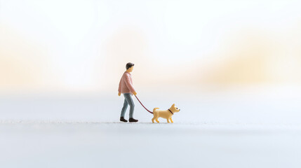 miniature photo of a man walking his dog